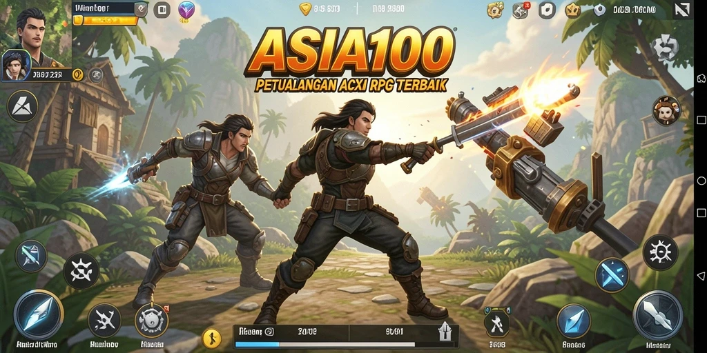 Tangkapan layar utama ASIA100 menampilkan aksi pertarungan yang menegangkan.