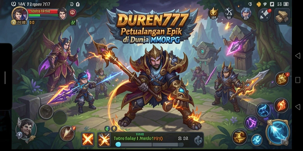 Tangkapan layar utama DUREN777 menampilkan aksi menegangkan dan dunia MMORPG yang kaya.