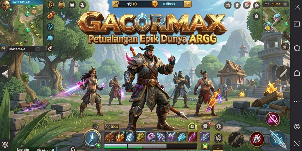 Screenshot gameplay GACORMAX menampilkan pertarungan epik di dunia fantasi.