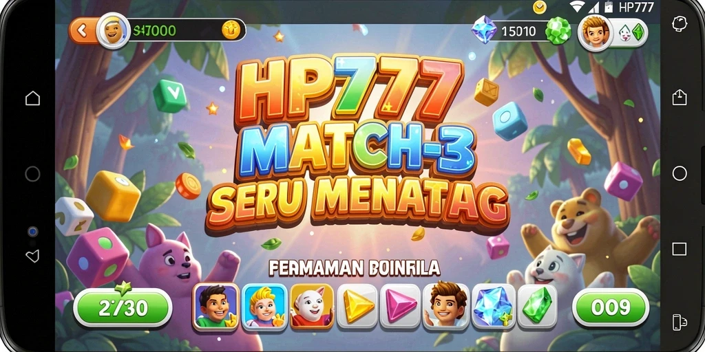 Tangkapan layar gameplay HP777 menampilkan keseruan permainan Match-3.