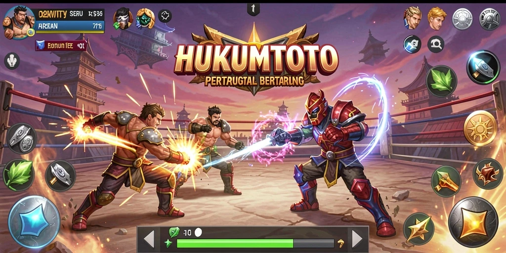 Tampilan gameplay seru dalam HUKUMTOTO dengan pertarungan yang menegangkan.