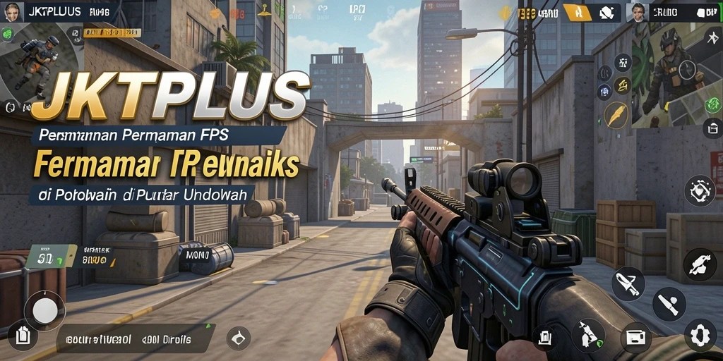 Screenshot gameplay JKTPLUS menampilkan pertarungan FPS yang mendebarkan.