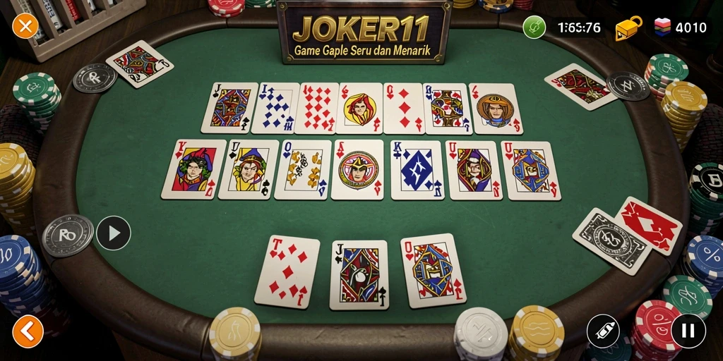 Screenshot JOKER11 menampilkan gameplay Gaple yang seru dan interaktif.