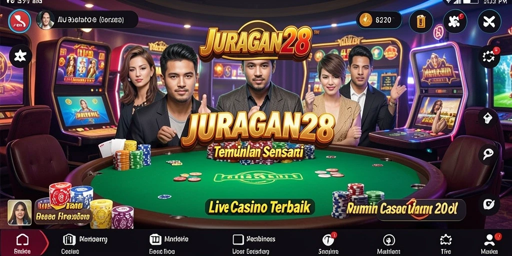 Screenshot JURAGAN28 menampilkan dealer langsung dan permainan kasino yang mendebarkan.