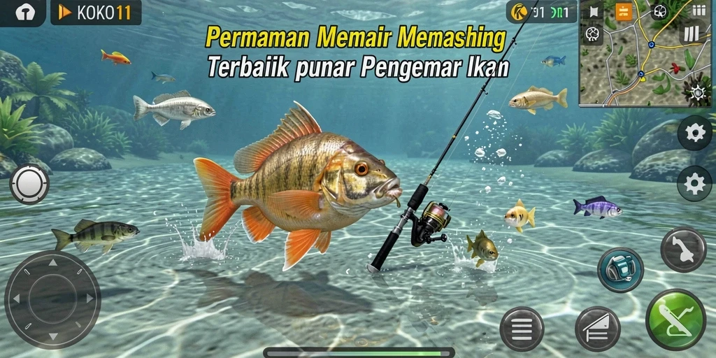 Gameplay KOKO11 yang menampilkan aksi memancing yang mendebarkan.
