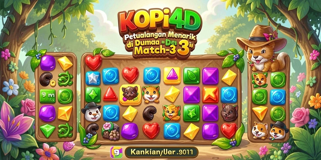 Tampilan gameplay KOPI4D dengan berbagai elemen Match-3.