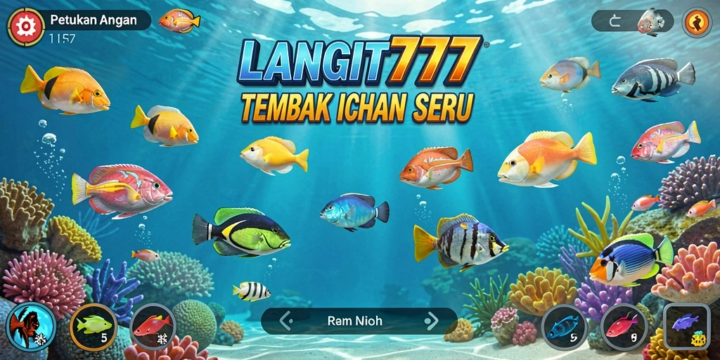 Screenshot utama LANGIT777 menampilkan aksi seru Tembak Ikan.