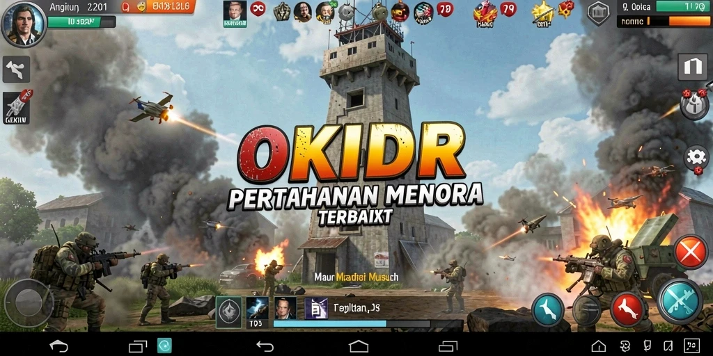 Tampilan permainan Tower Defense yang intens dan mendebarkan di OKIDR.