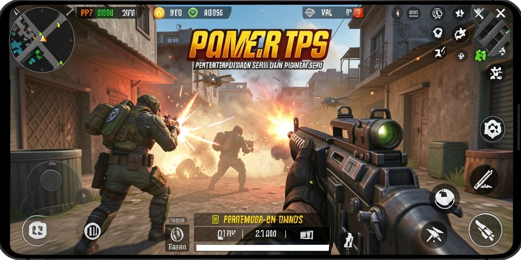 Screenshot gameplay PP7, menunjukkan aksi tempur yang intens.