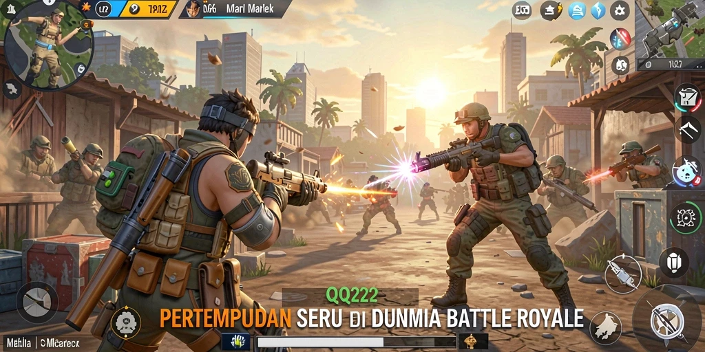 Tampilan aksi intens dalam pertempuran Battle Royale di QQ222.