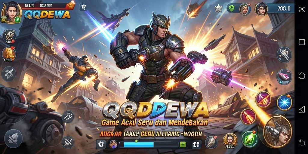 Screenshot dari permainan QQDEWA menampilkan aksi seru di medan perang.