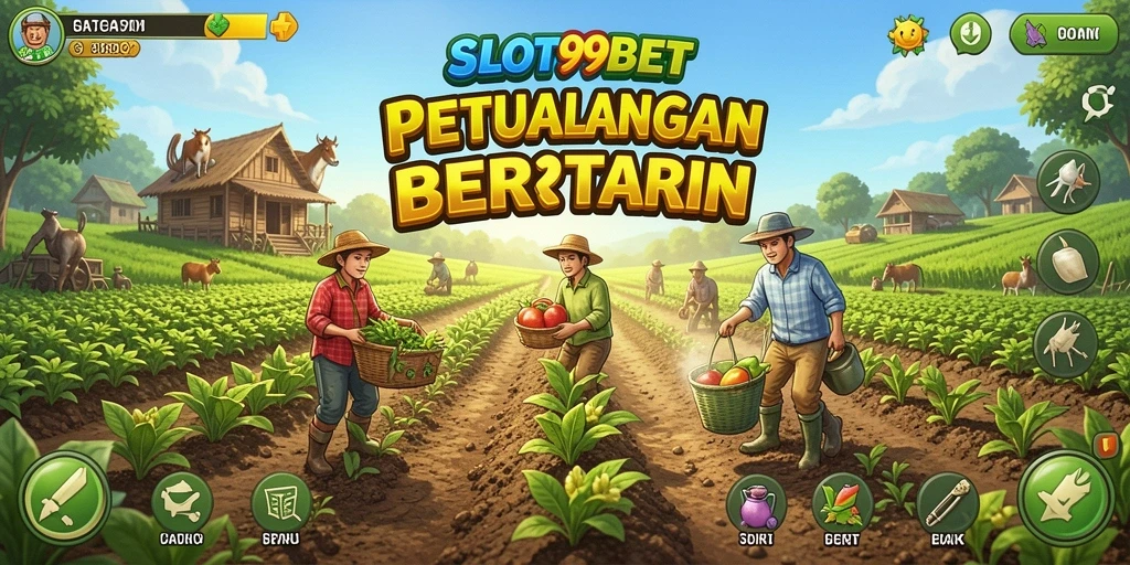 Screenshot SLOT99BET menunjukkan keseruan bertani yang penuh warna.