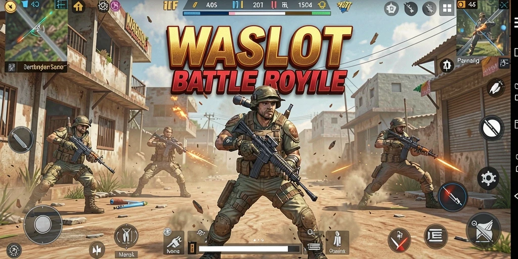 Screenshot menunjukkan karakter bertarung di arena Battle Royale.